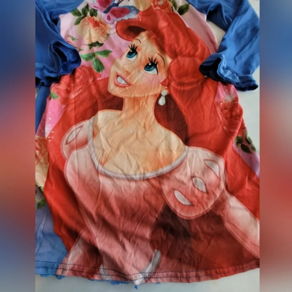 Disney Ariel The Little Mermaid Red and Blue Colorful Pajama Nightgown Size 6x - Picture 3 of 12